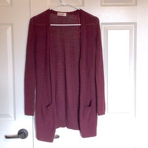 Burgundy Knit Cardigan With Pockets
